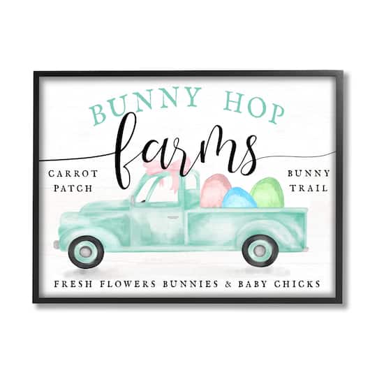 Stupell Industries Bunny Hop Farms Sign Easter Egg Green Truck Framed Giclee Art